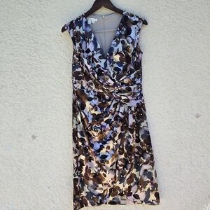 London Times Brown and Cream Floral Midi Dress